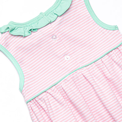 Louise Pima Ruffle Bubble, Mint and Light Pink Stripe