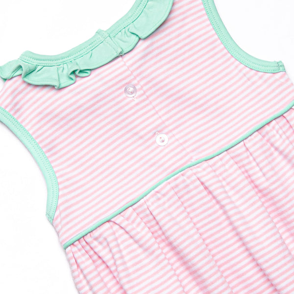 Louise Pima Ruffle Bubble, Mint and Light Pink Stripe
