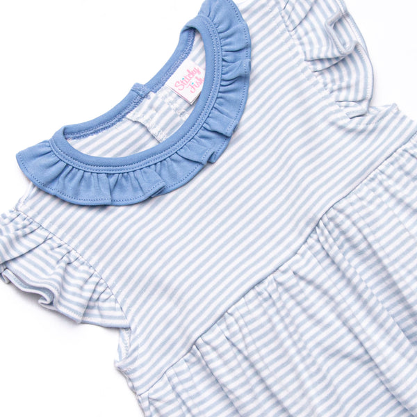 Aurora Angel Sleeve Pima Bubble, Light Blue Stripe