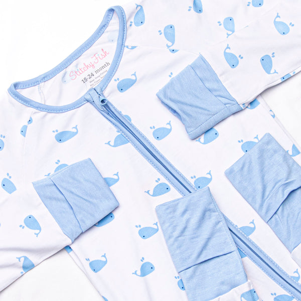 Whale Watch Bamboo Zippy Pajama, Blue
