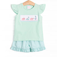 Dinosaur Days Smocked Ruffle Short Set, Mint