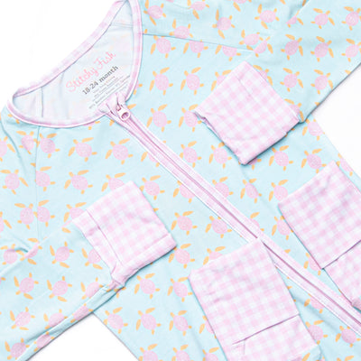 Turquoise Turtles Bamboo Girl Zippy Pajama, Green