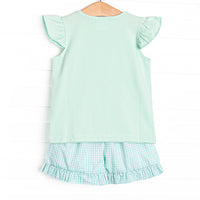 Dinosaur Days Smocked Ruffle Short Set, Mint