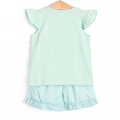 Dinosaur Days Smocked Ruffle Short Set, Mint