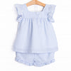 Pineapple Delight Applique Ruffle Short Set, Blue Seersucker