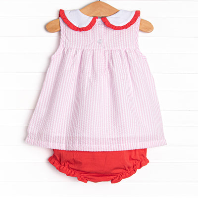 Time for School Seersucker Applique Diaper Set, Pink