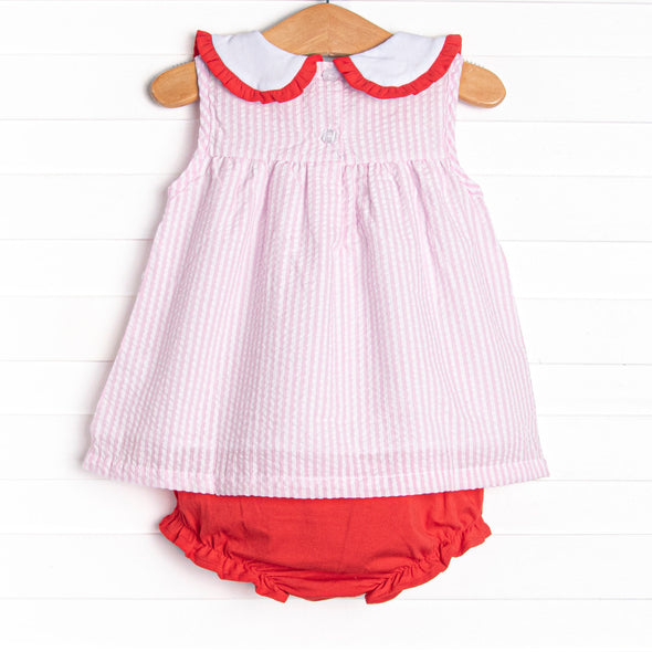 Time for School Seersucker Applique Diaper Set, Pink