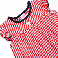 At the Ballpark Pima Embroidered Ruffle Short Set, Red Stripe
