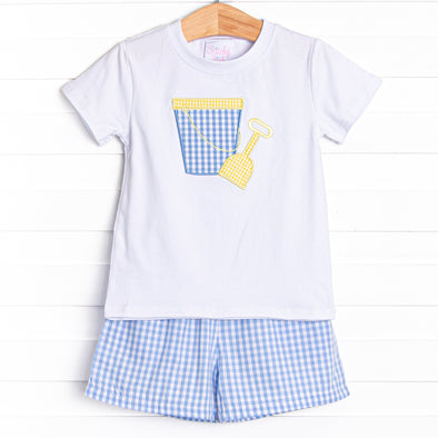 Beach Builder Applique Short Set, Blue