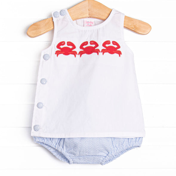 Sandy Shuffle Applique Diaper Set, Blue