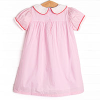 Alphabet Apples Embroidered Dress, Pink