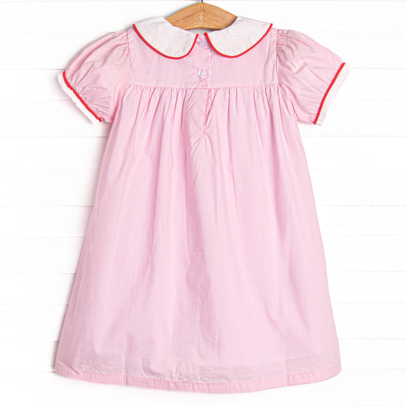 Alphabet Apples Embroidered Dress, Pink