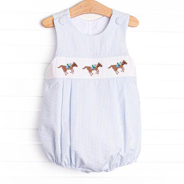 Derby Dash Smocked Bubble, Blue Seersucker