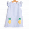 Pineapple Delight Applique Dress, Blue Seersucker