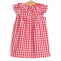 Granny Smith Gingham Applique Dress, Red