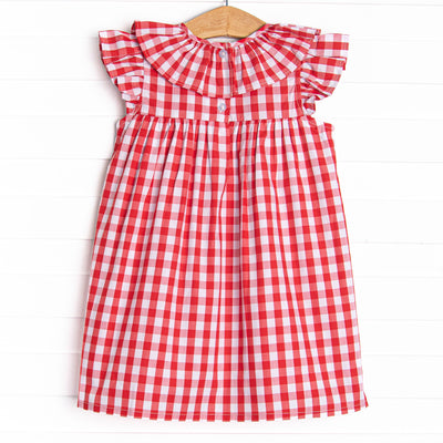 Granny Smith Gingham Applique Dress, Red