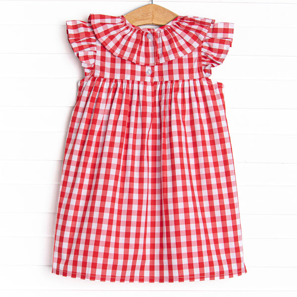Granny Smith Gingham Applique Dress, Red