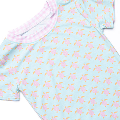 Turquoise Turtles Bamboo Pajama Short Sleeve Set, Green