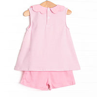 Tyrannosaurus Trio Applique Short Set, Pink