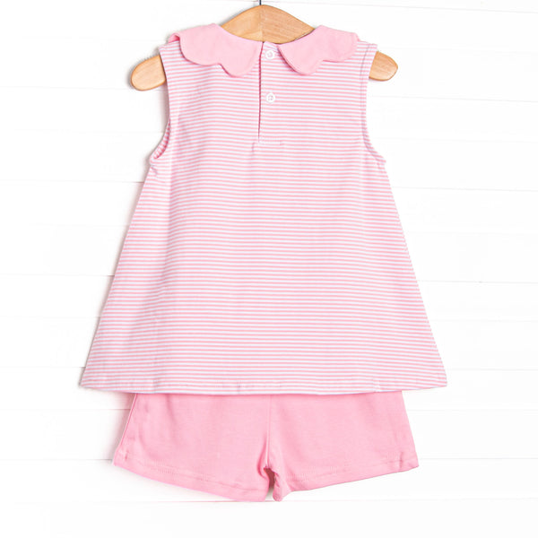 Tyrannosaurus Trio Applique Short Set, Pink