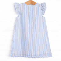 Pineapple Delight Applique Dress, Blue Seersucker