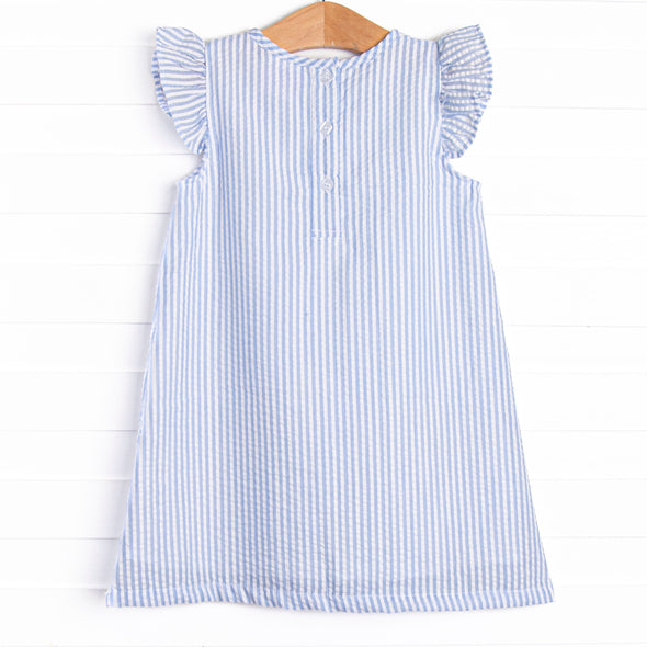 Pineapple Delight Applique Dress, Blue Seersucker