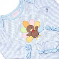 Shake Your Tail Feathers Applique Romper, Light Blue