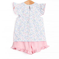 Rosette Blooms Ruffle Short Set, Blue