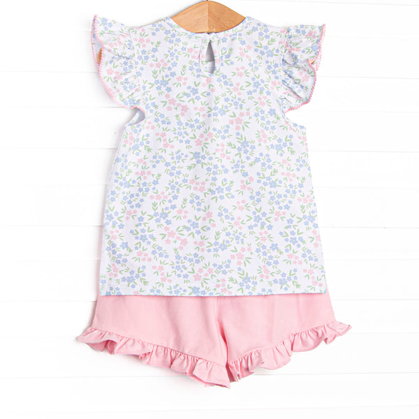 Rosette Blooms Ruffle Short Set, Blue