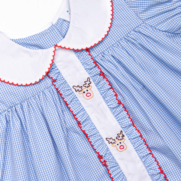 Red Nose Embroidered Dress, Blue