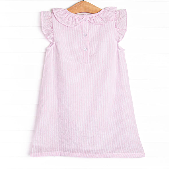 Pencil Me In Applique Dress, Pink Seersucker
