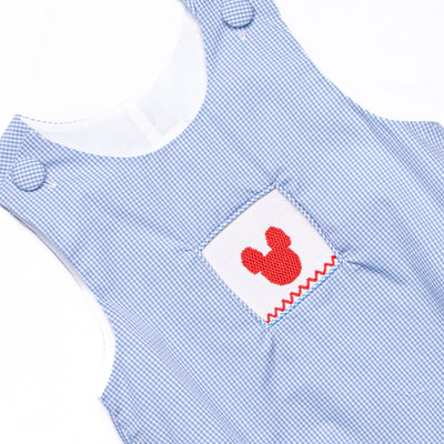 Gingham Mouse Magic Smocked Boy Bubble, Blue