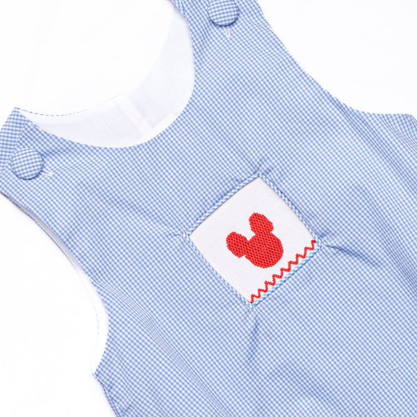 Gingham Mouse Magic Smocked Boy Bubble, Blue