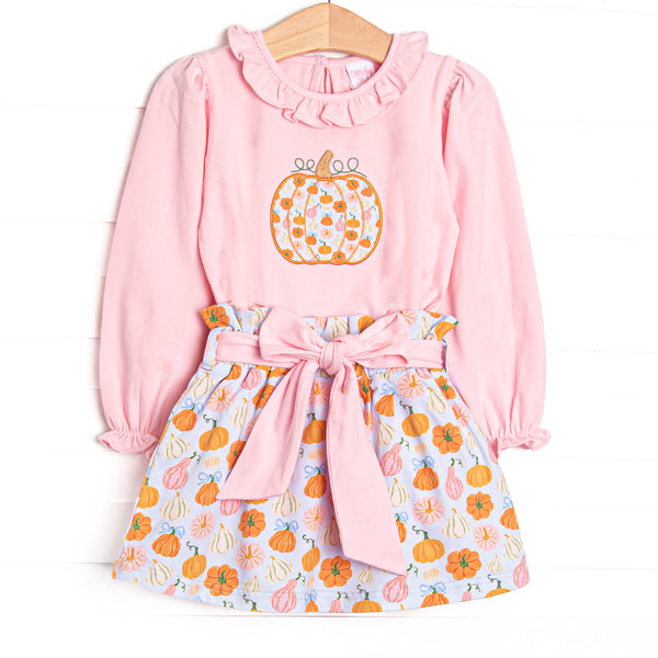Girly Gourds Applique Skirt Set, Pink