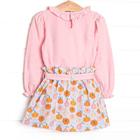Girly Gourds Applique Skirt Set, Pink