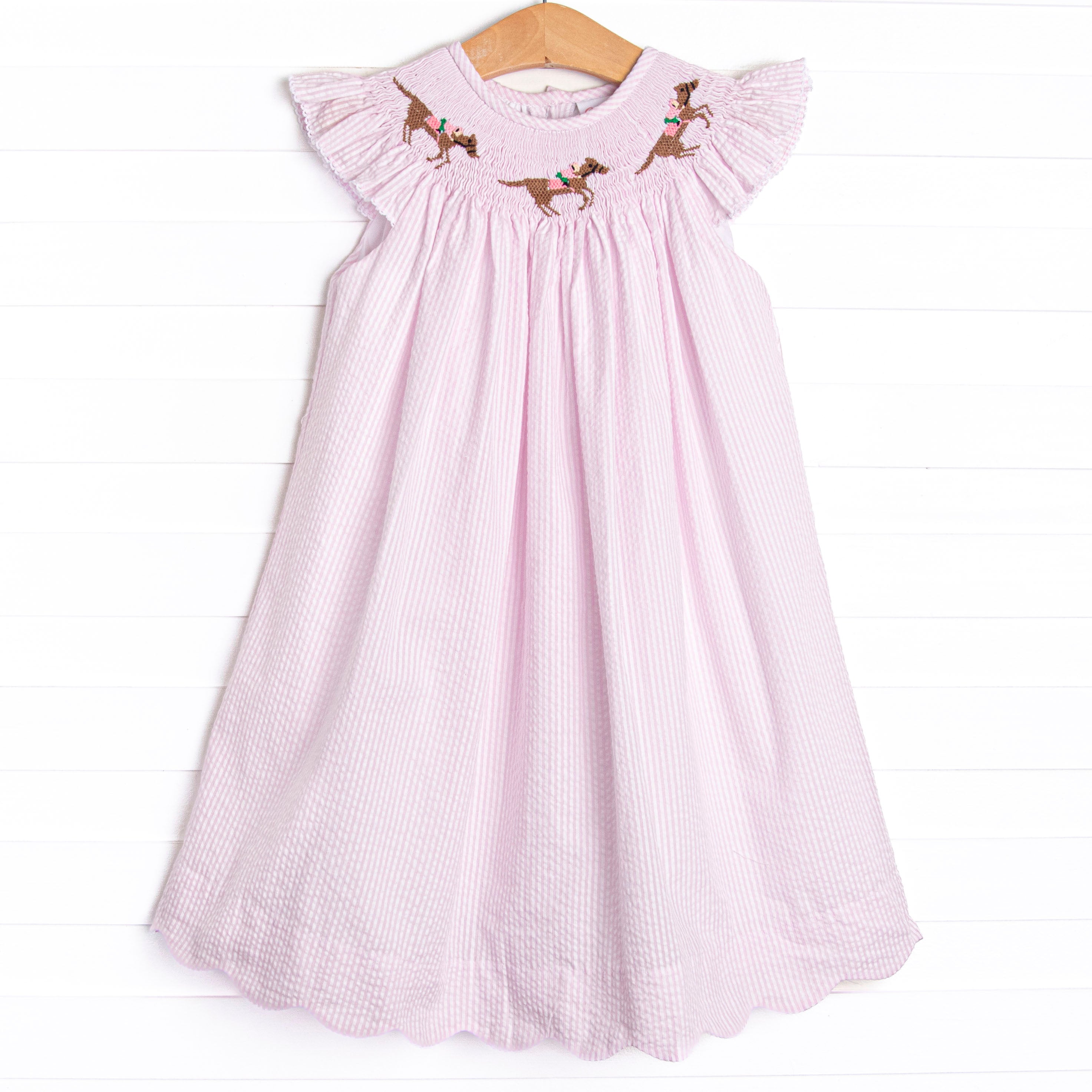 Girl's Derby Dash Smocked Bishop Dress in Pink Seersucker size 2T Girl's Derby Dash Smocked Bishop Dress in Pink Seersucker size 2T