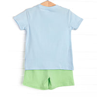 Tyrannosaurus Trio Applique Short Set, Blue