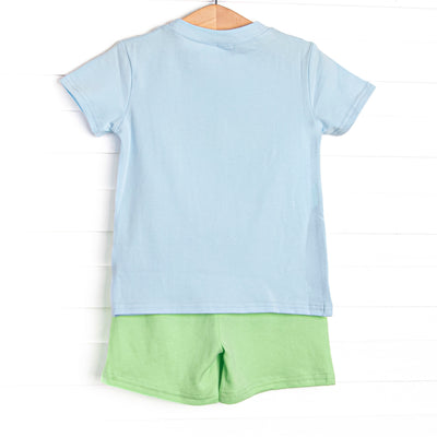Tyrannosaurus Trio Applique Short Set, Blue
