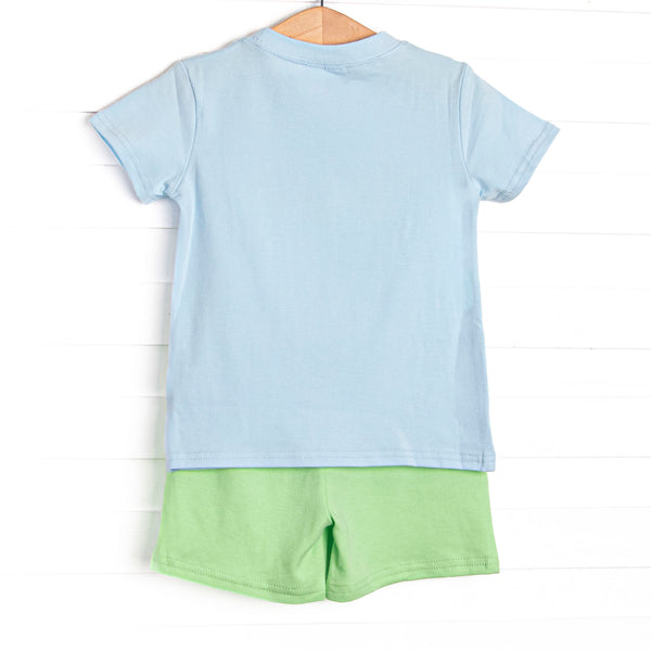 Tyrannosaurus Trio Applique Short Set, Blue