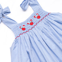 Gingham Mouse Magic Smocked Girl Bubble, Blue