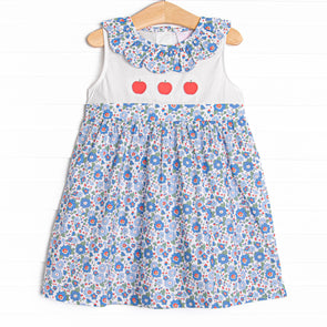 Apple Blossoms Applique Dress, Blue