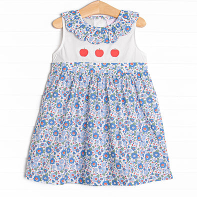 Apple Blossoms Applique Dress, Blue