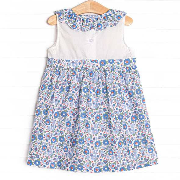 Apple Blossoms Applique Dress, Blue