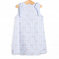 Rosebud Blooms Embroidered Dress, Blue