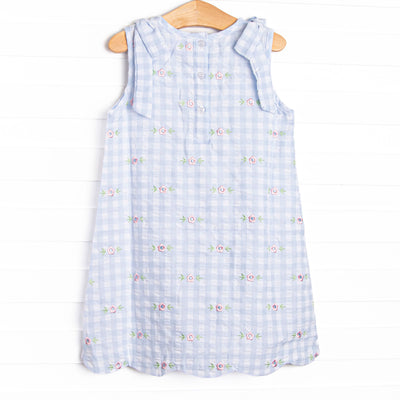 Rosebud Blooms Embroidered Dress, Blue