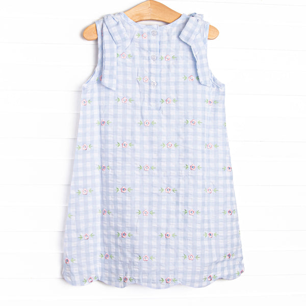 Rosebud Blooms Embroidered Dress, Blue