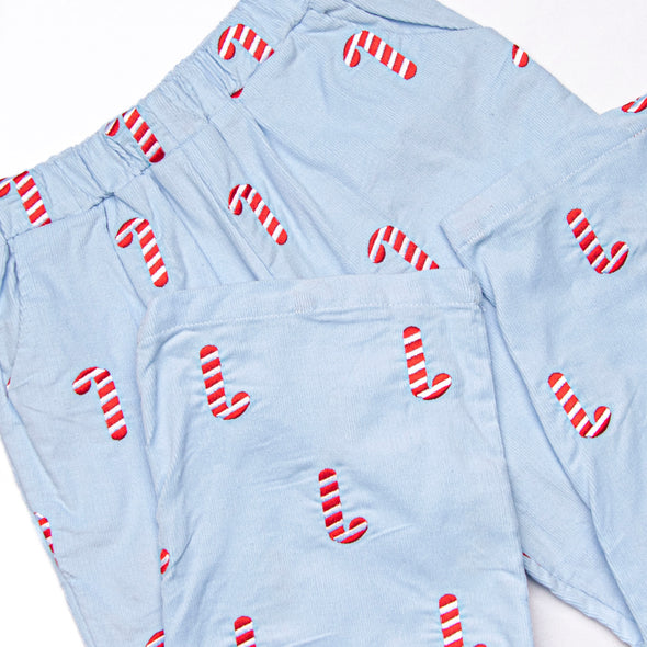 Candy Cane Craze Embroidered Pant Set, Blue