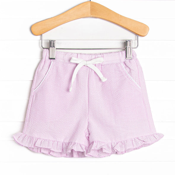 Serenity Seersucker Ruffle Pocket Shorts, (2 Colors)