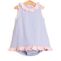 Hannah Skirted Bubble, Pink and Periwinkle Stripe