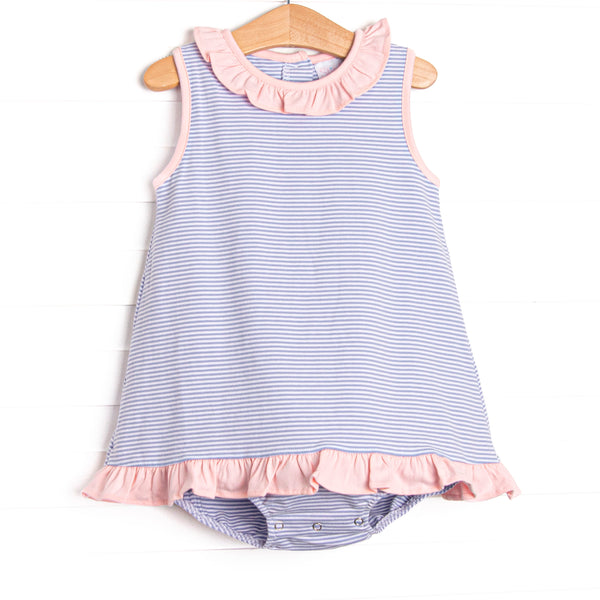 Hannah Skirted Bubble, Pink and Periwinkle Stripe